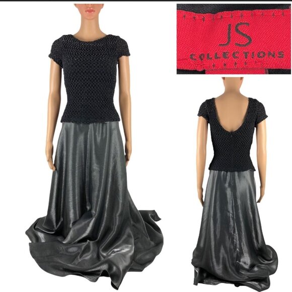 JS Collections Women's 8 Metallic Crinkle Top Formal Dress Maxi Gown Dry Cleaned - Picture 1 of 10